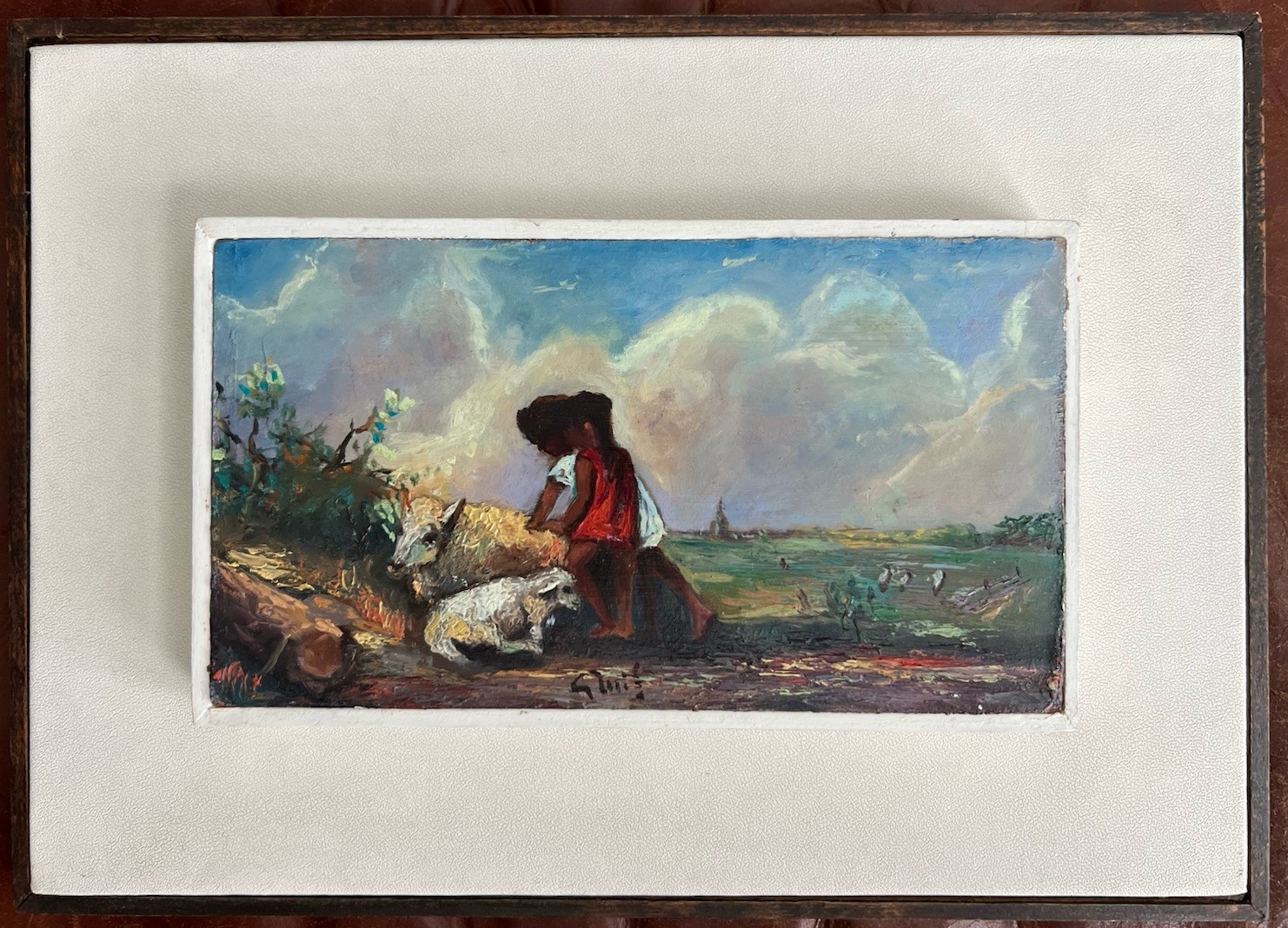Original Vintage Small Charming Oil Painting Signed Illegibly -12×9” Framed