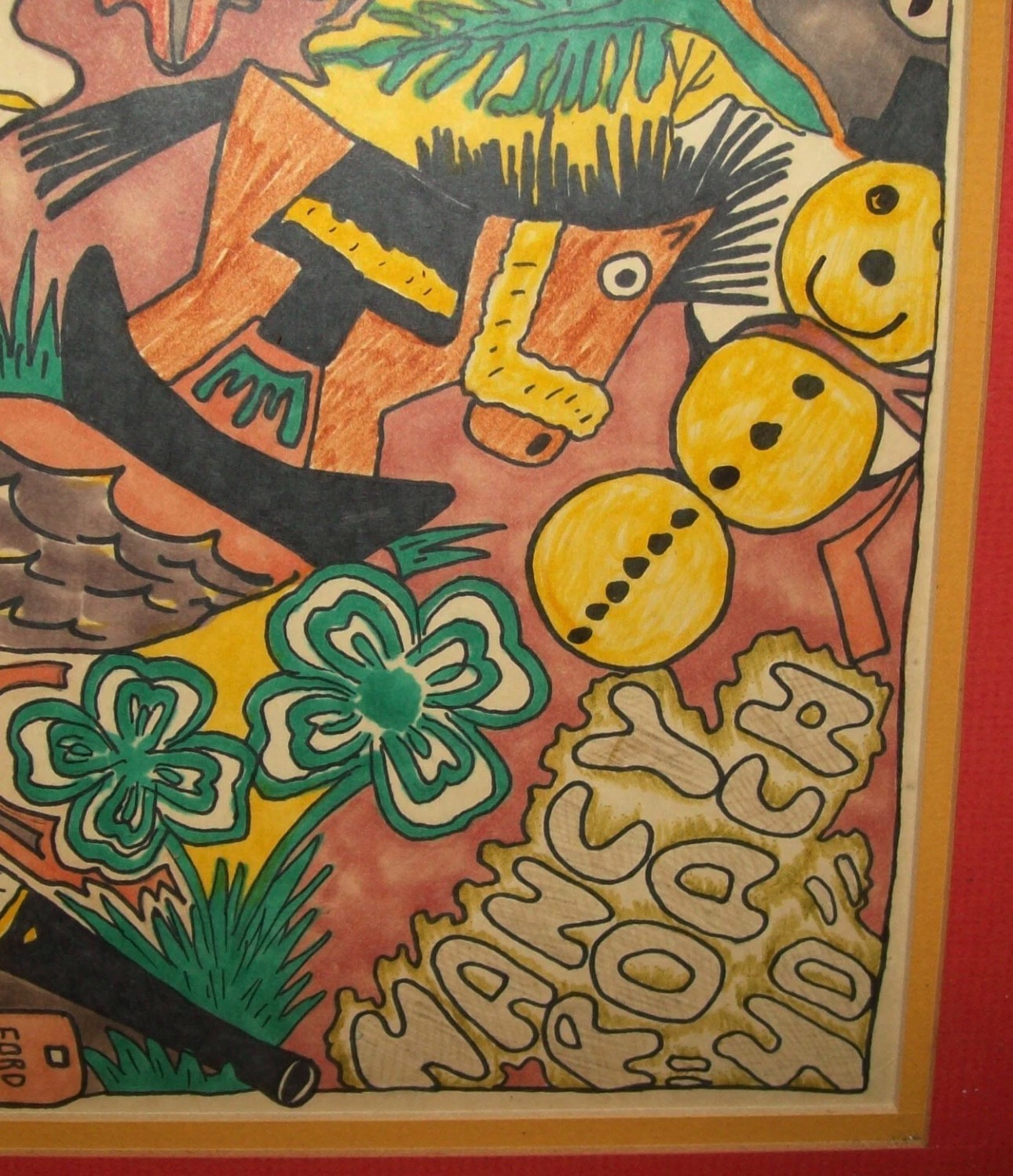 Old Vtg 1970s Belleville Ill Watercolor Pen Painting Psychedelic Art Peace Love