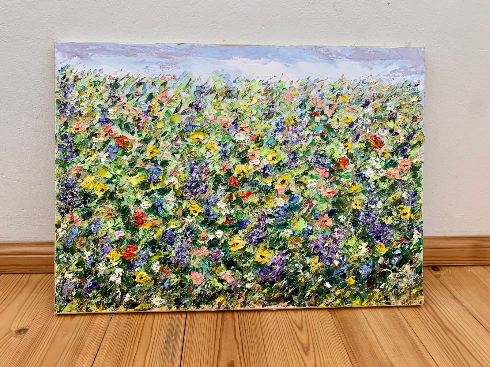 Summer Flowers Field Impasto Oil Painting On Canvas Floral Landscape Wall Art