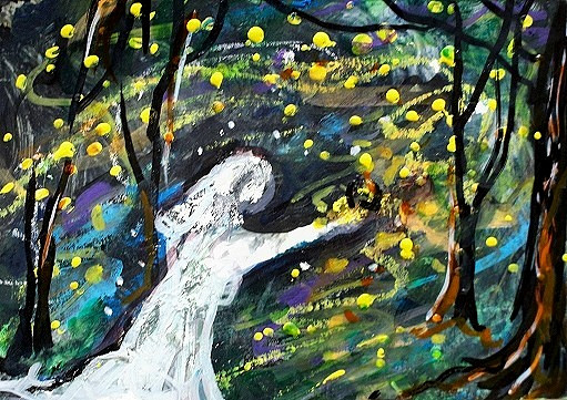 ACEO Original Painting TWIN FLAME Fireflies Love Divine Energy Soul Union ART