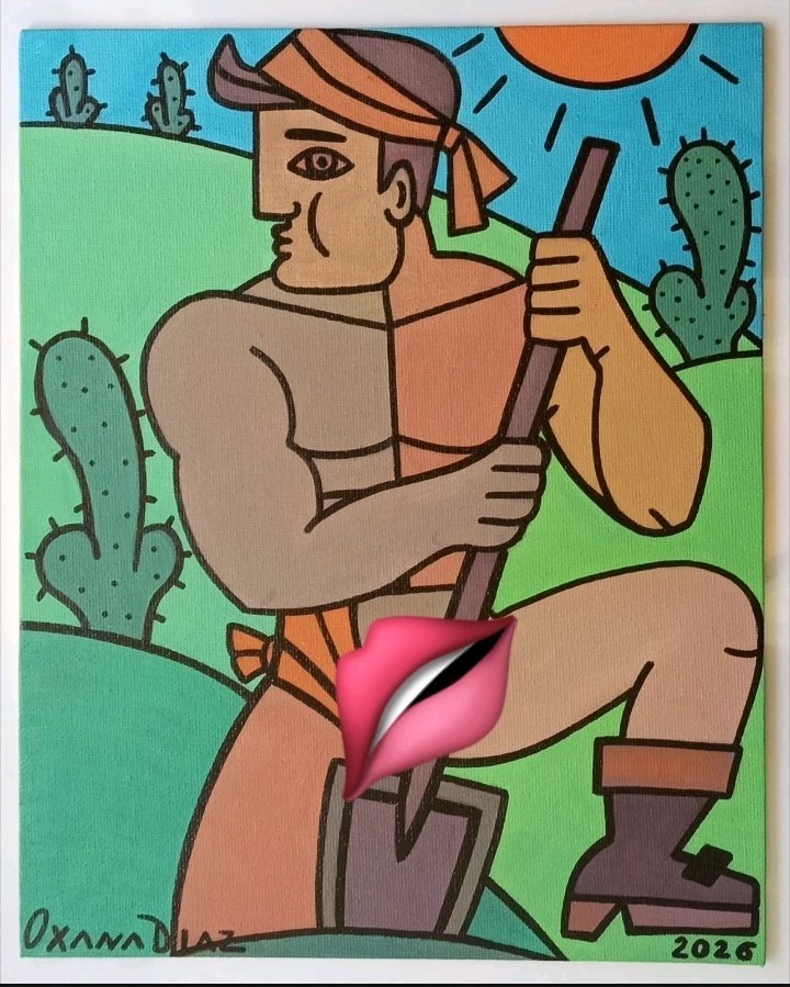 ORIGINAL OIL PAINTING Gay Interest Nude Muscular Male Farmer Oxana Diaz 8″ x 10″