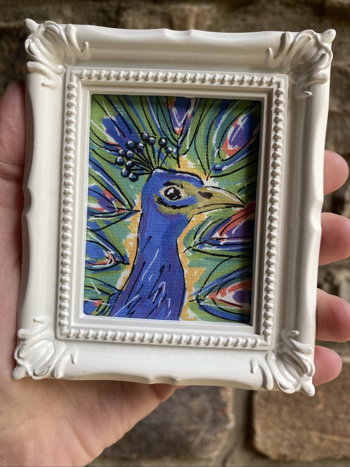 PRINT Peacock 🦚 Farm Animals Cute,funny, Painting,framed,miniature,small,mini