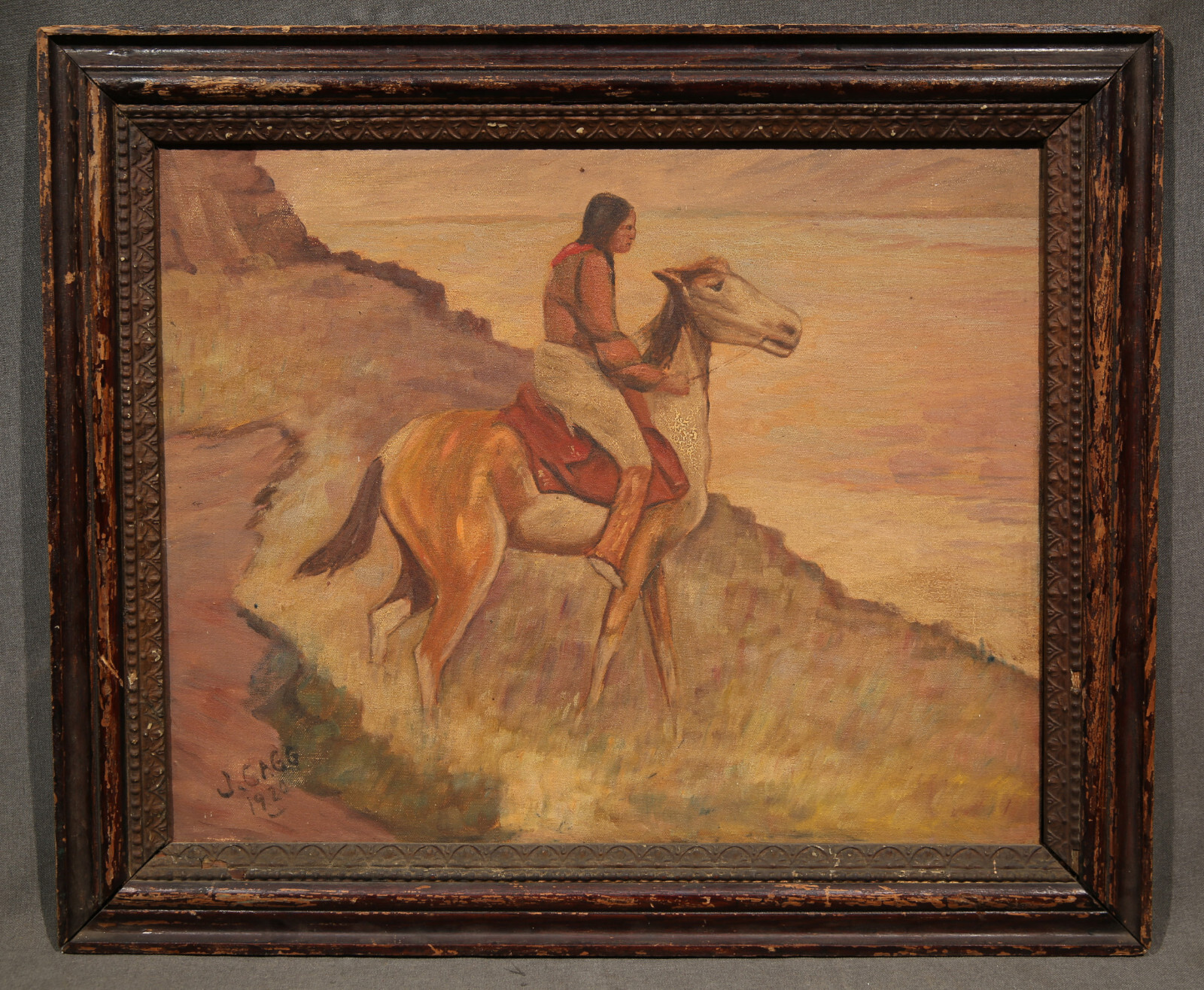 20th Century American 1920s Depiction of a Native on a Horse After Remington
