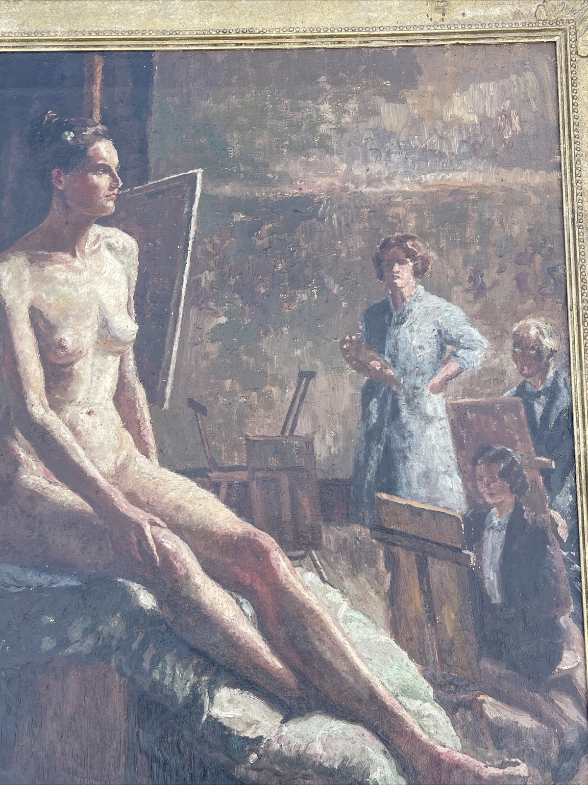 ANTIQUE PAINTING 1930’S Class STUDIO PORTRAIT PRETTY WOMAN FEMALE MODEL MYSTERY