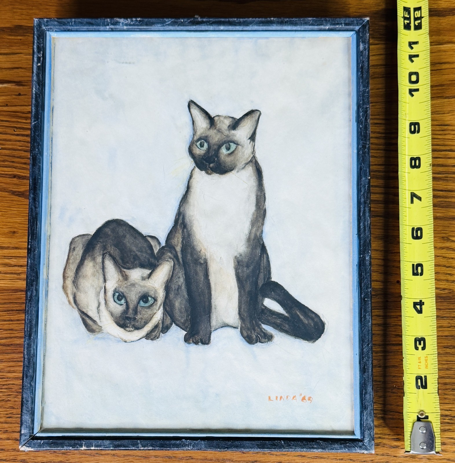 SIAMESE CATS ORIGINAL WATERCOLOR SIGNED BY ARTIST 1969 Portrait Wall Art MCM VTG