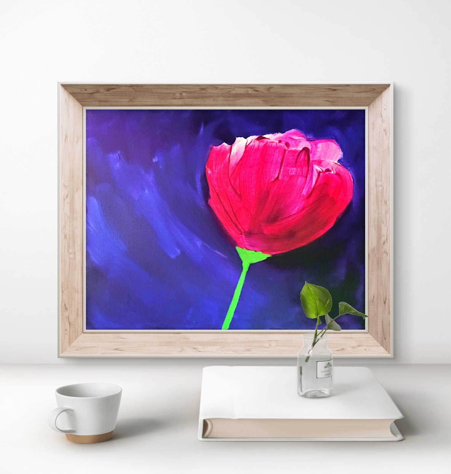 Red Tulip At Dusk Colorful Modern Art Acrylic Painting Canvas.