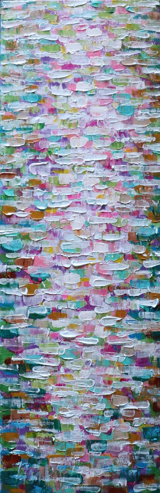 Abstract Coastal Painting 8×24 Textured Pink Blue Green Wall Art Original