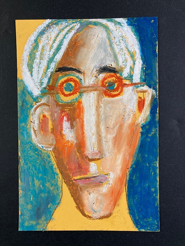 Portrait Painting Naive Outsider 4×6 Wall Art Expressive Man Glasses Miz Katie