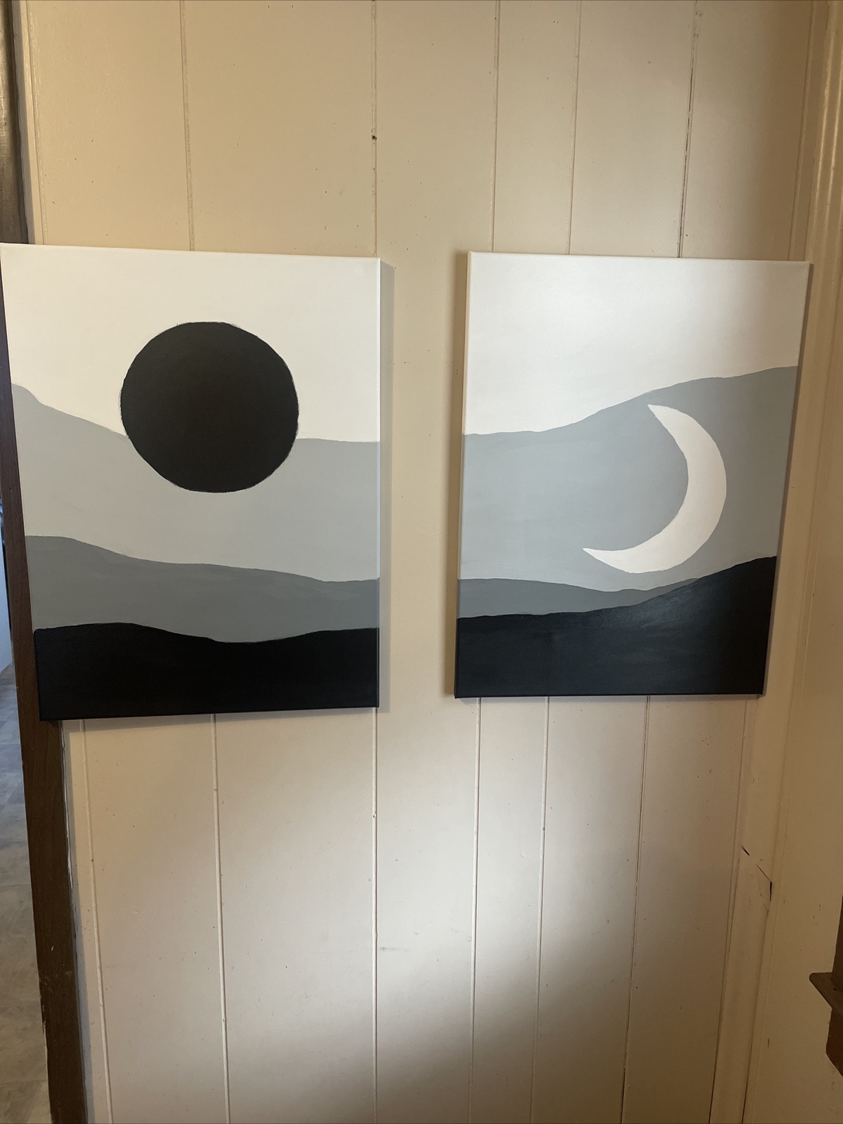 Night Contrast: Monochromatic Landscape 18×20, 2-Piece Set, Sun, Moon