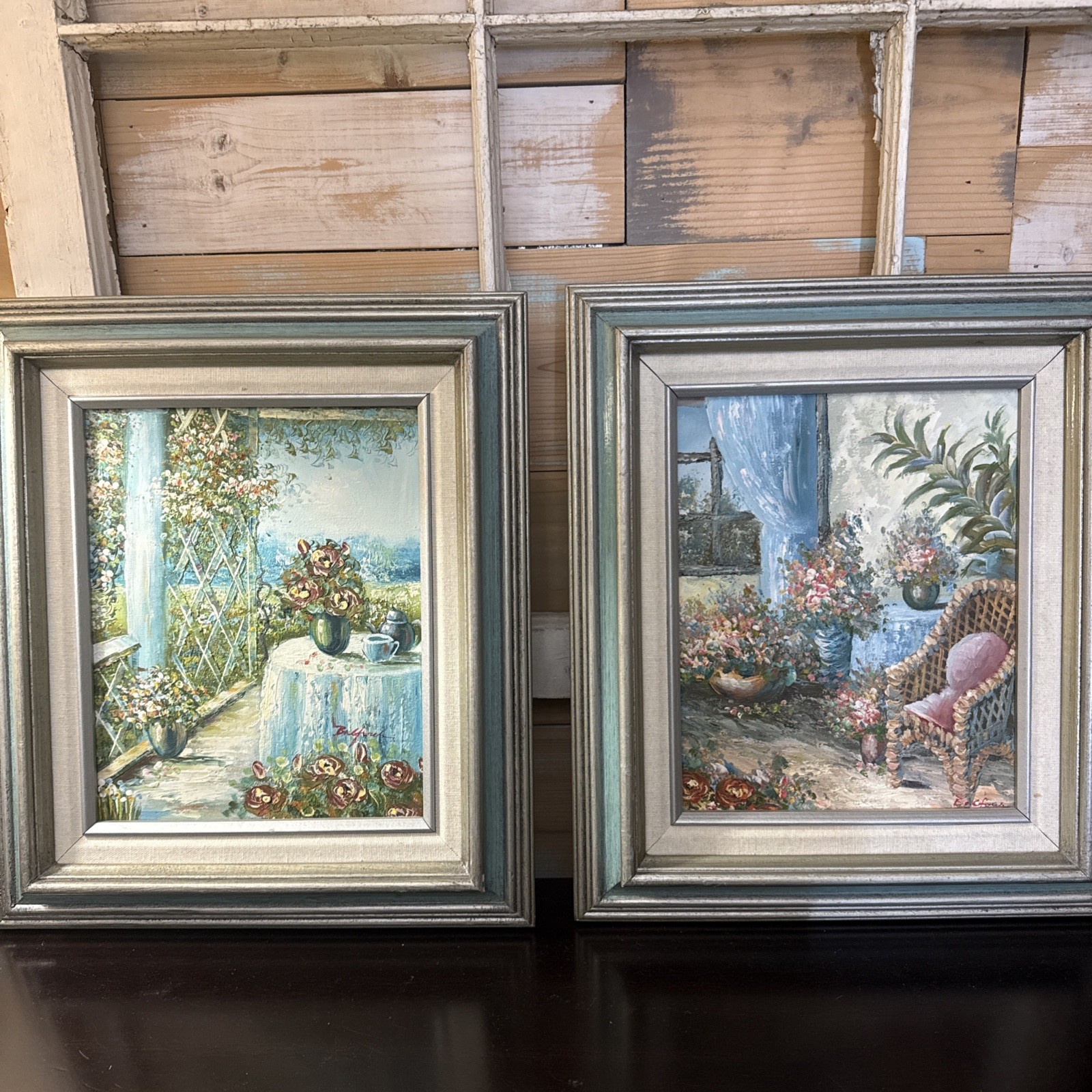 Balfour Oil Paintings On Canvas Patio Florals 14.5×12.5” Framed Signed by Arist