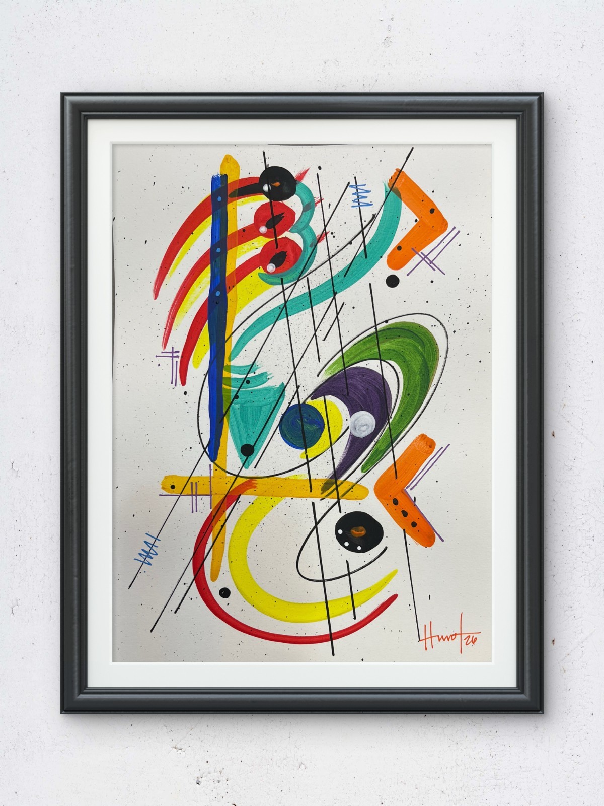 Hunt original: Acrylic on Paper Unique Art 9×12 Colorful Geometric Design
