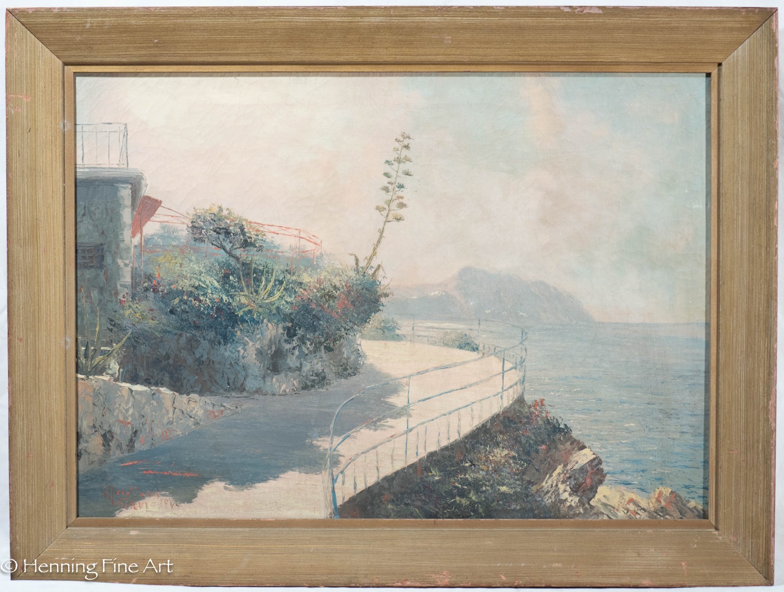 Stunning Giuseppe Arigliano Impressionist Oil Painting of Nerja Spain 25×33″