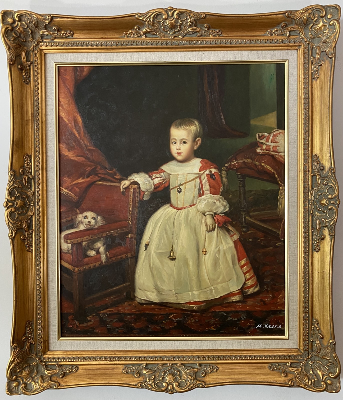 Large Oil Painting – The Royal Child with her Dog – Ornate Gold Frame