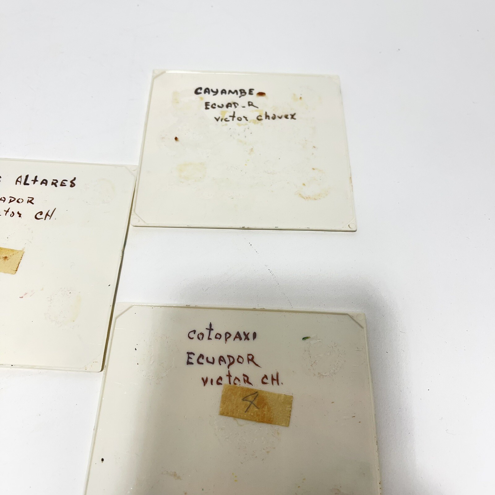 5 Ecuador Folk Art Hand Painted Plastic 4”x 4”Tiles Signed Los Altares Cotopaxi
