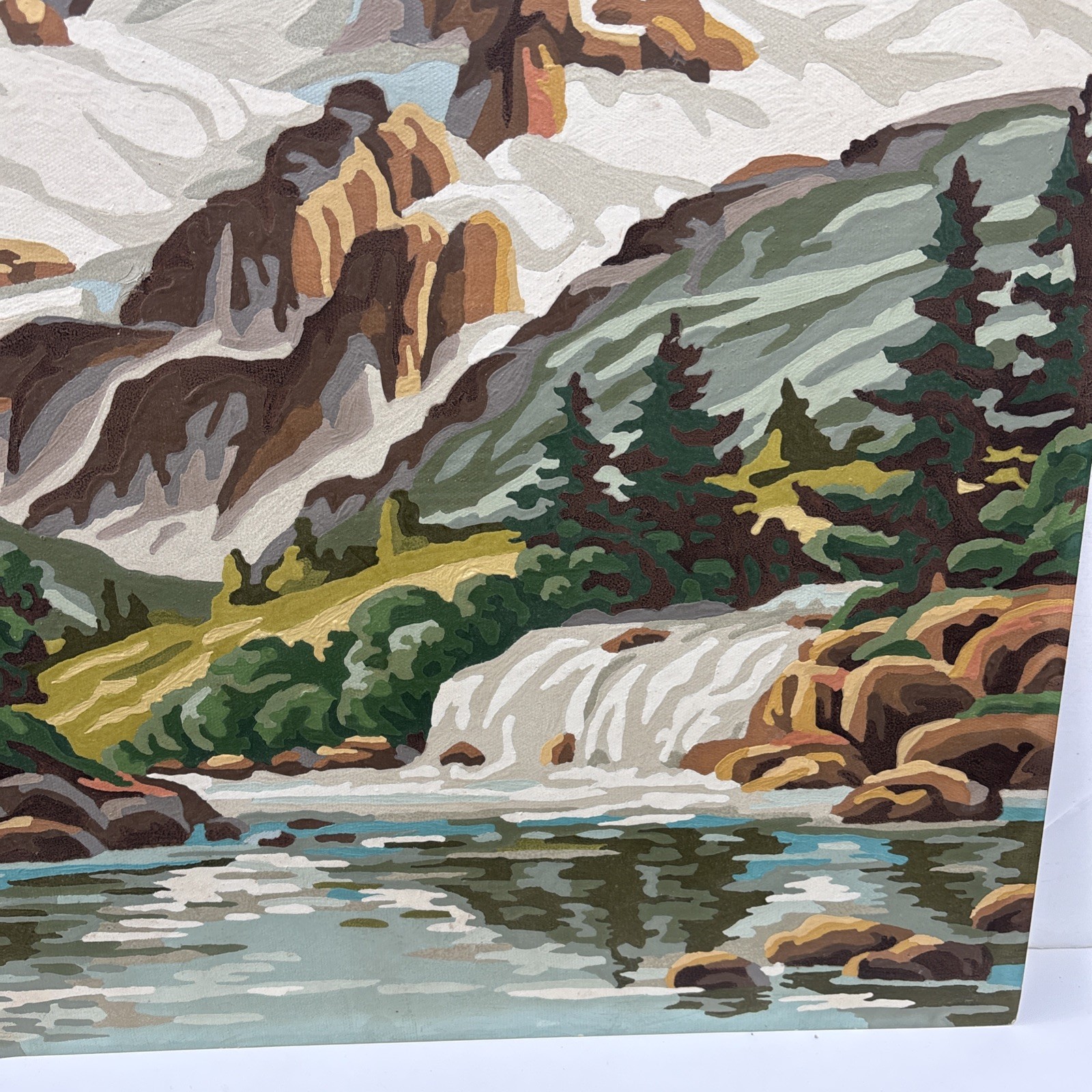 Vintage Set of Paint By Number Artwork Rocky Mountains River Waterfall 19.5 x 16