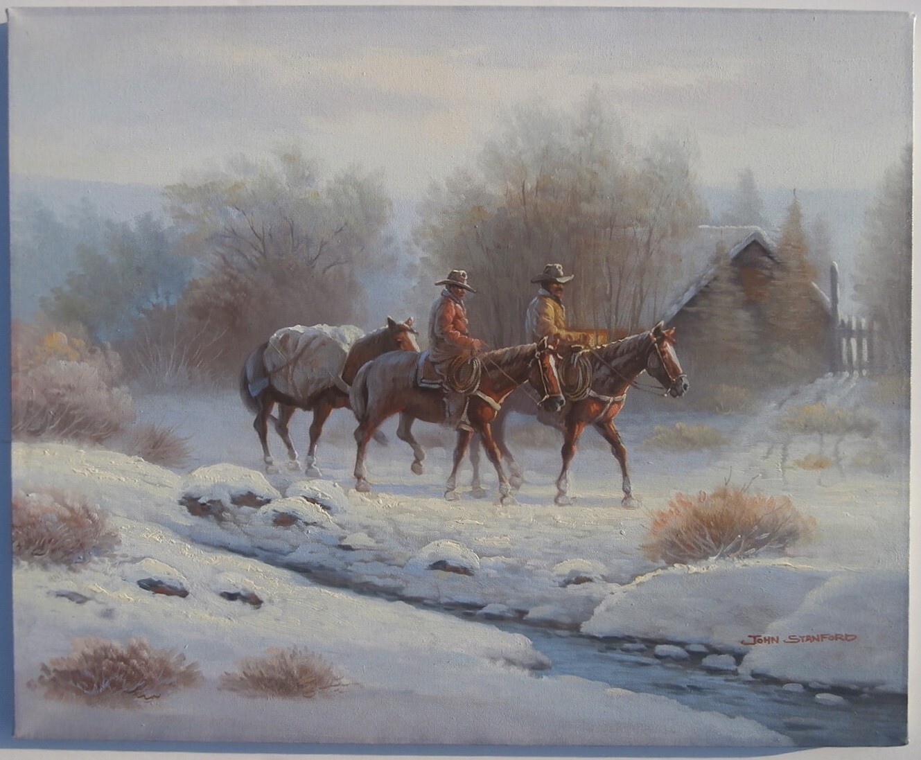COWBOY ART Horses WESTERN SCENE Artist AMERICAN WEST Winter Snow PAINTING