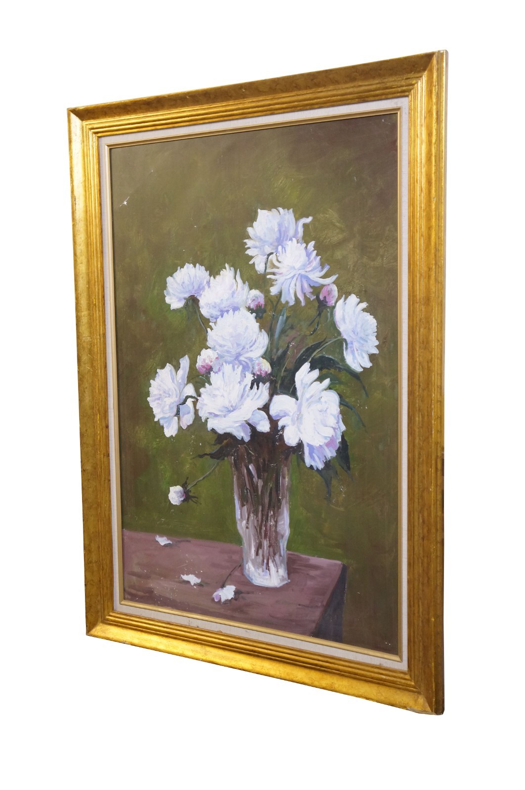 Bouquet of Purple Peony Flowers in a Glass Vase Still Life Oil Painting Canvas