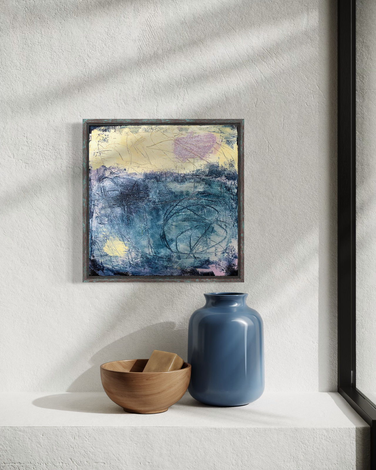 Original Abstract Expressionist Landscape Painting 12×12 Canvas Coastal Wall Art