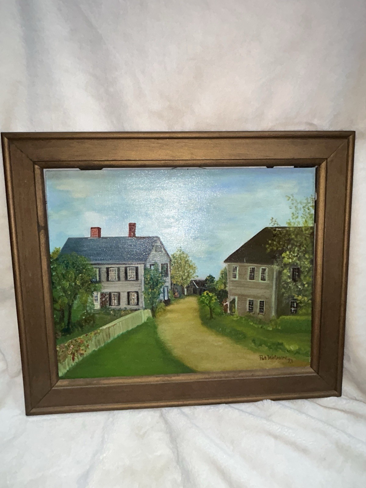 Original Signed 1973 Oil Painting The Old Homestead by Pat Wetmore. Framed