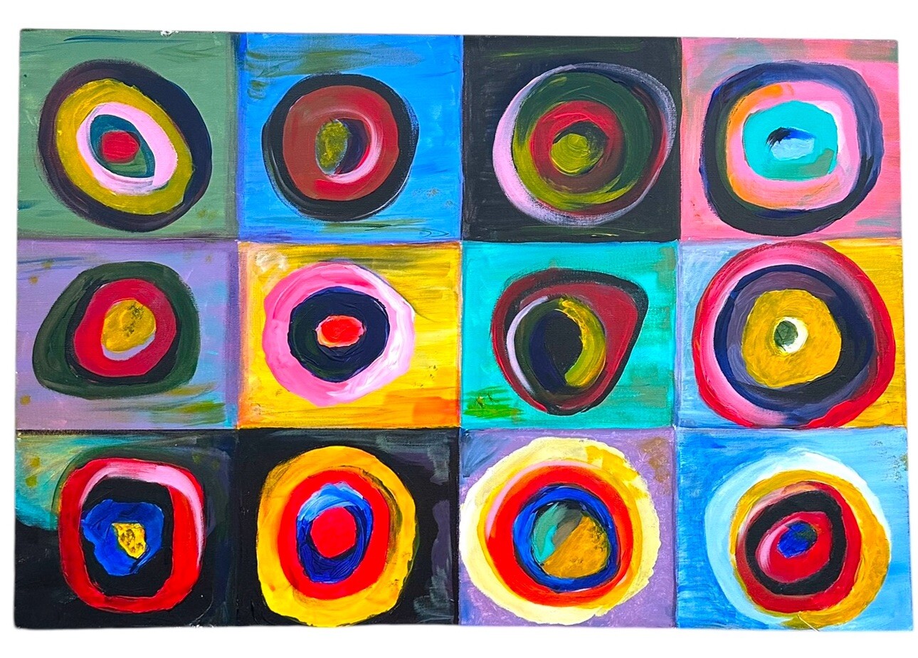 Abstract Circle Painting Kandinsky Style Colorful Squares Original Wall Art
