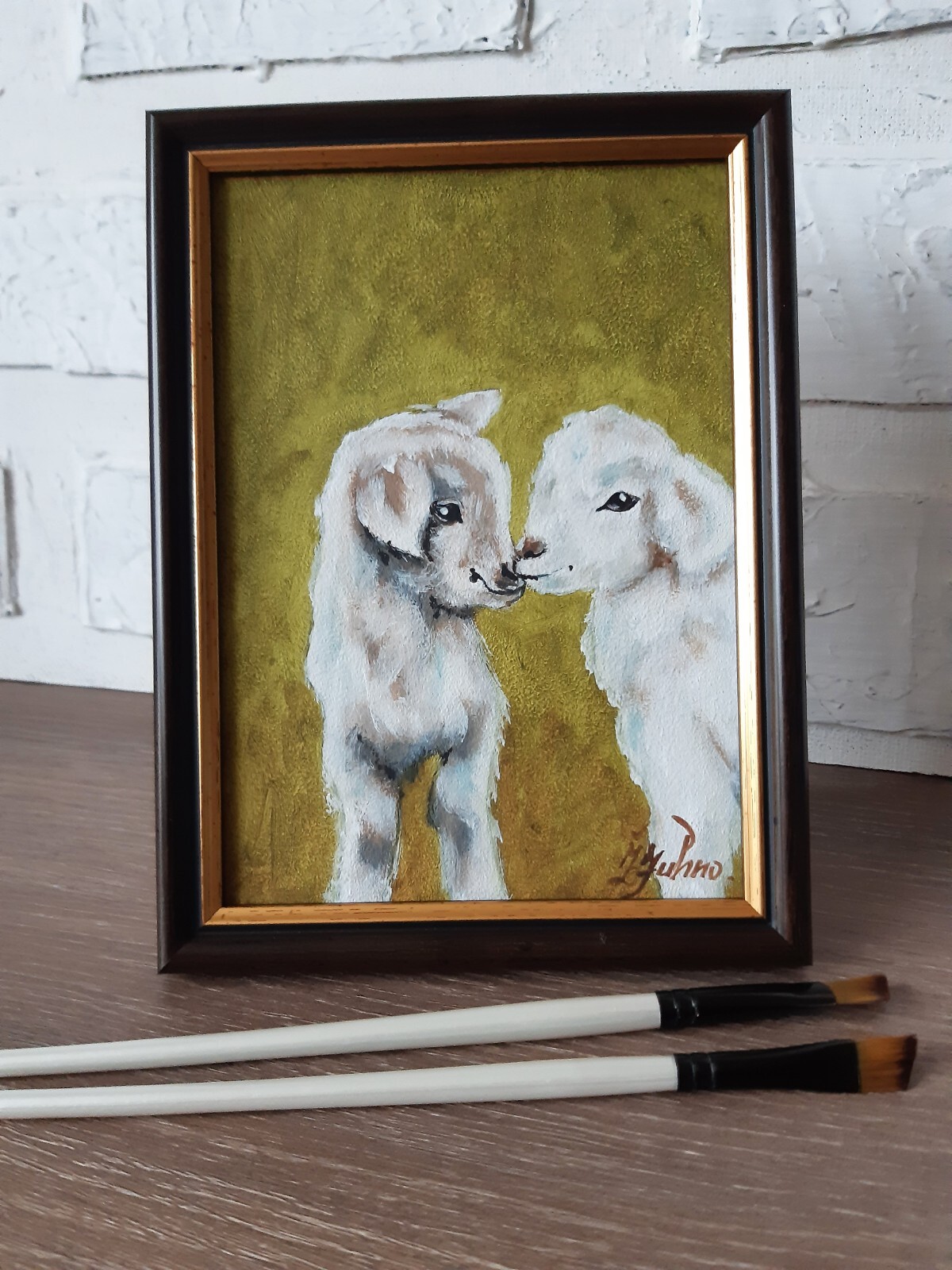 Sheep Original Painting Farmhouse Art Lamb Artwork Framed 7 by 5 Farm Animal.