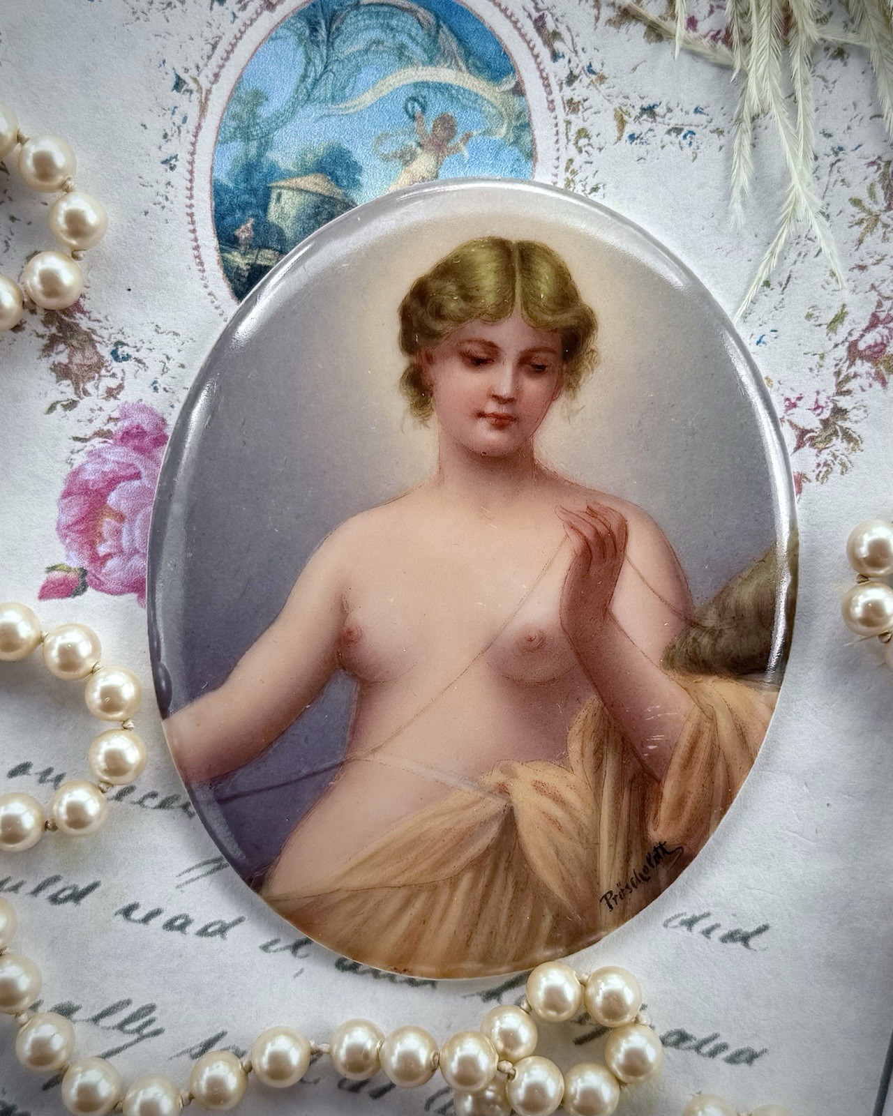 19th Century German Porcelain Portrait Miniature, Klotho: Ancient Greek Goddess
