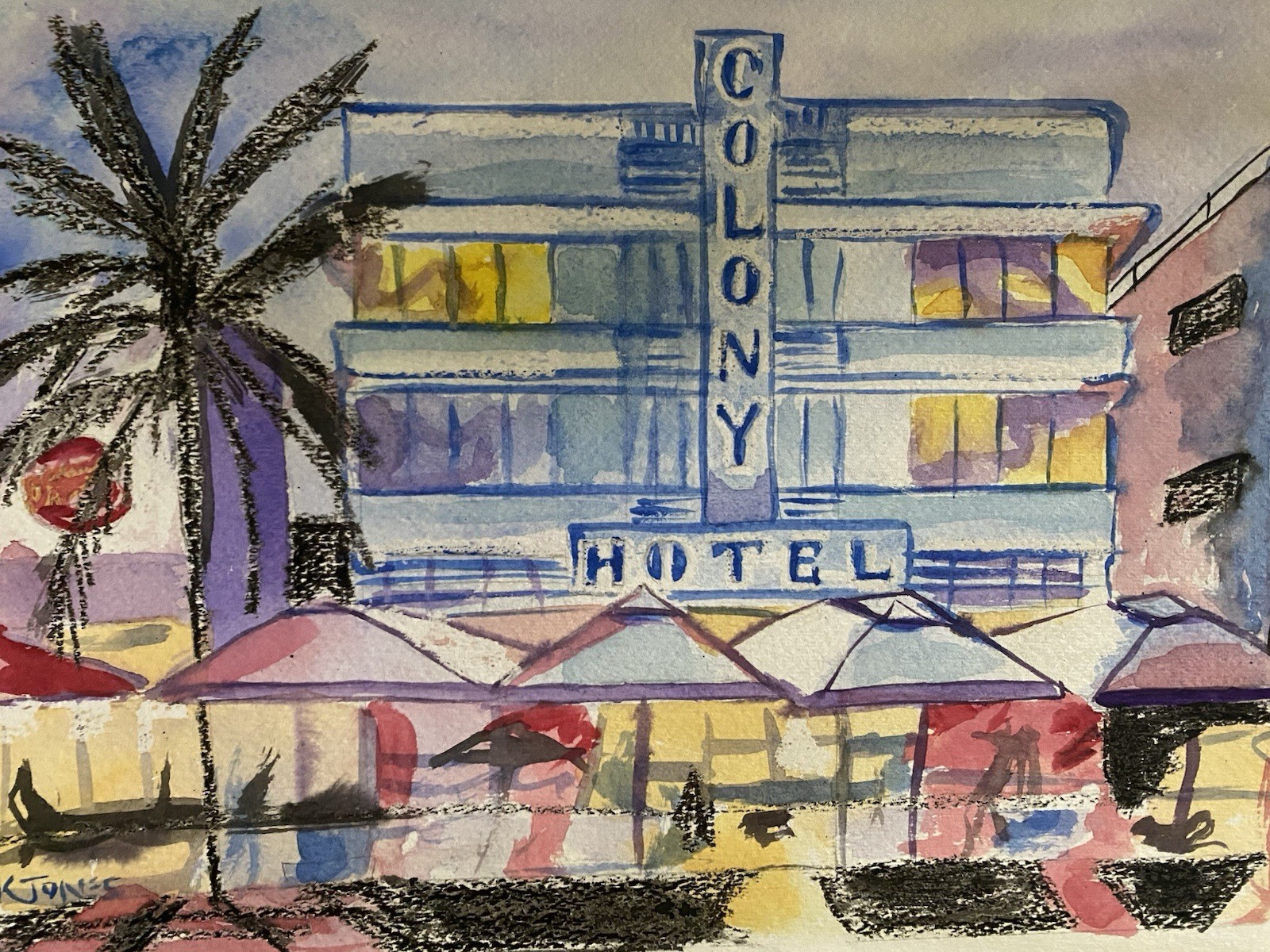 COLONY HOTEL | Watercolor Painting South Beach Miami Florida Art K C Jones
