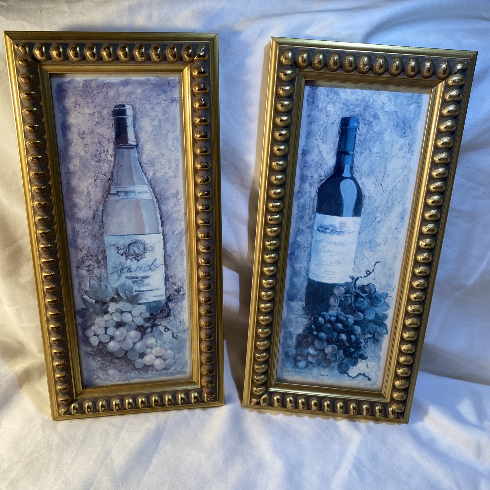 Signed Olson’s Wine Pair Paintings In Gold Tone Frame 11.5” X 5.5”