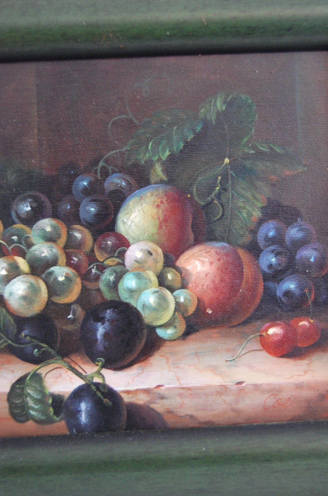 Framed Original Signed Coe Oil Painting Grapes, Berries Fruits a Still Life 10X8