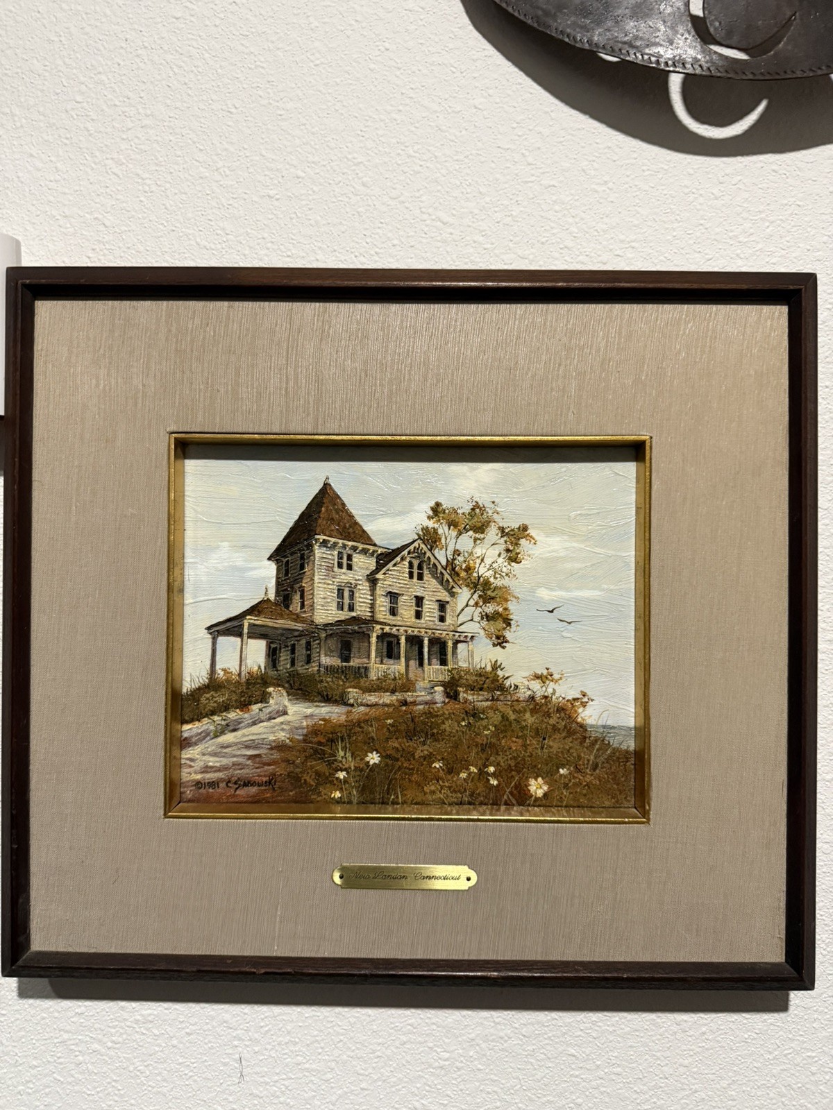 Great 1981 Carol Sadowski Landscape House Farm Oil Painting New London, CT