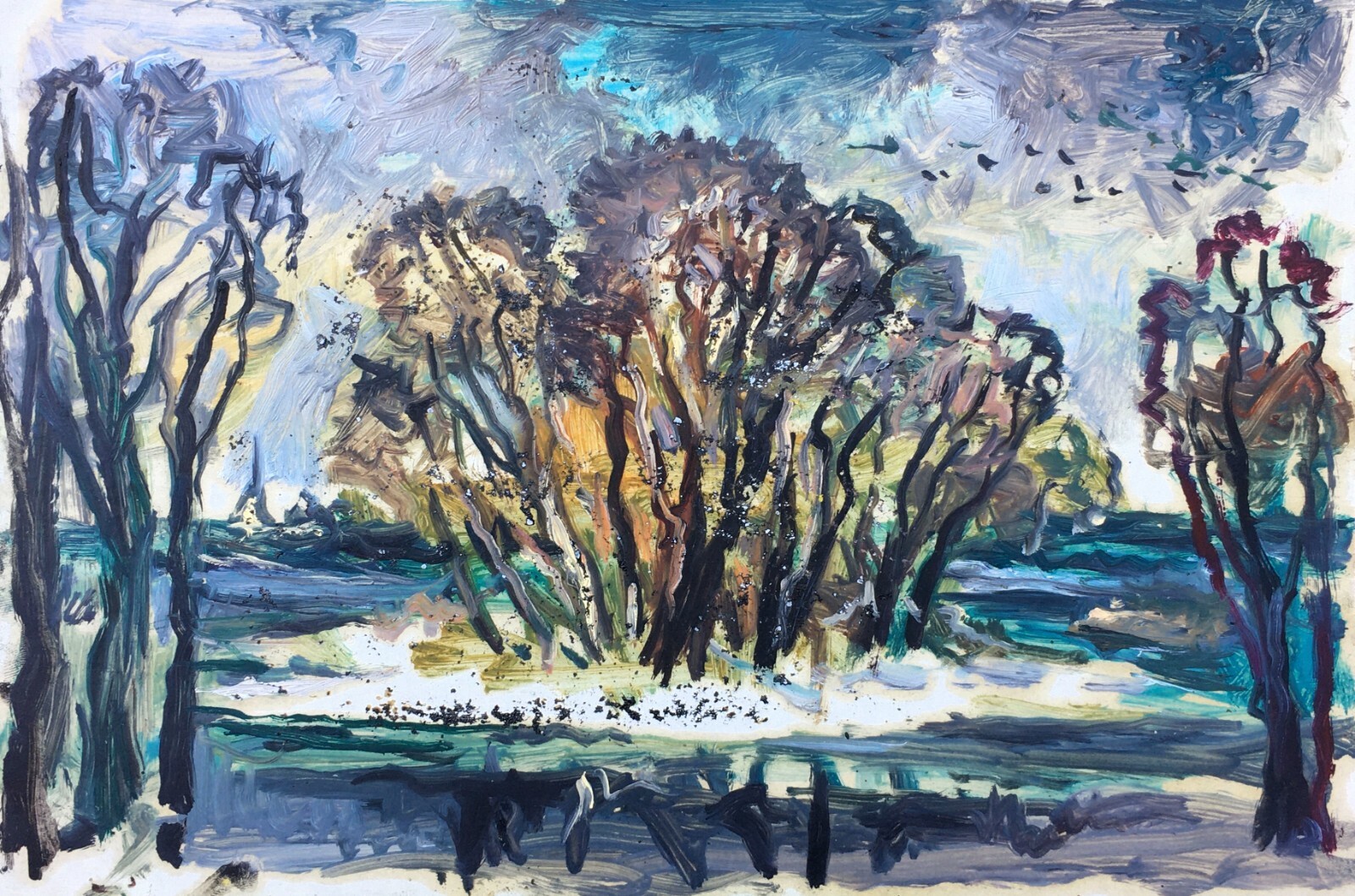 Oil Painting Lonely Island Litvinov Original Unframed Wall Hanging n1429AAA