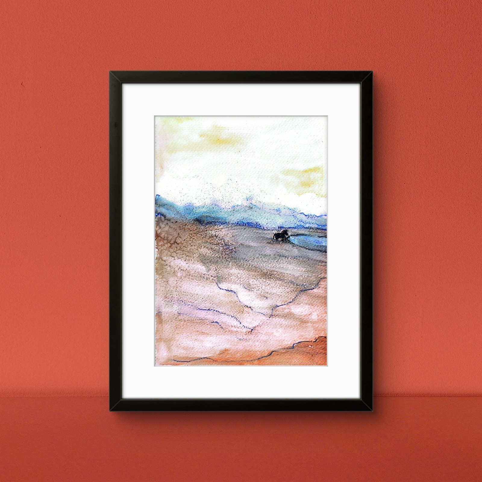 Wild Horse Finds Water Contemporary Expressionist Original 7×10 Watercolor