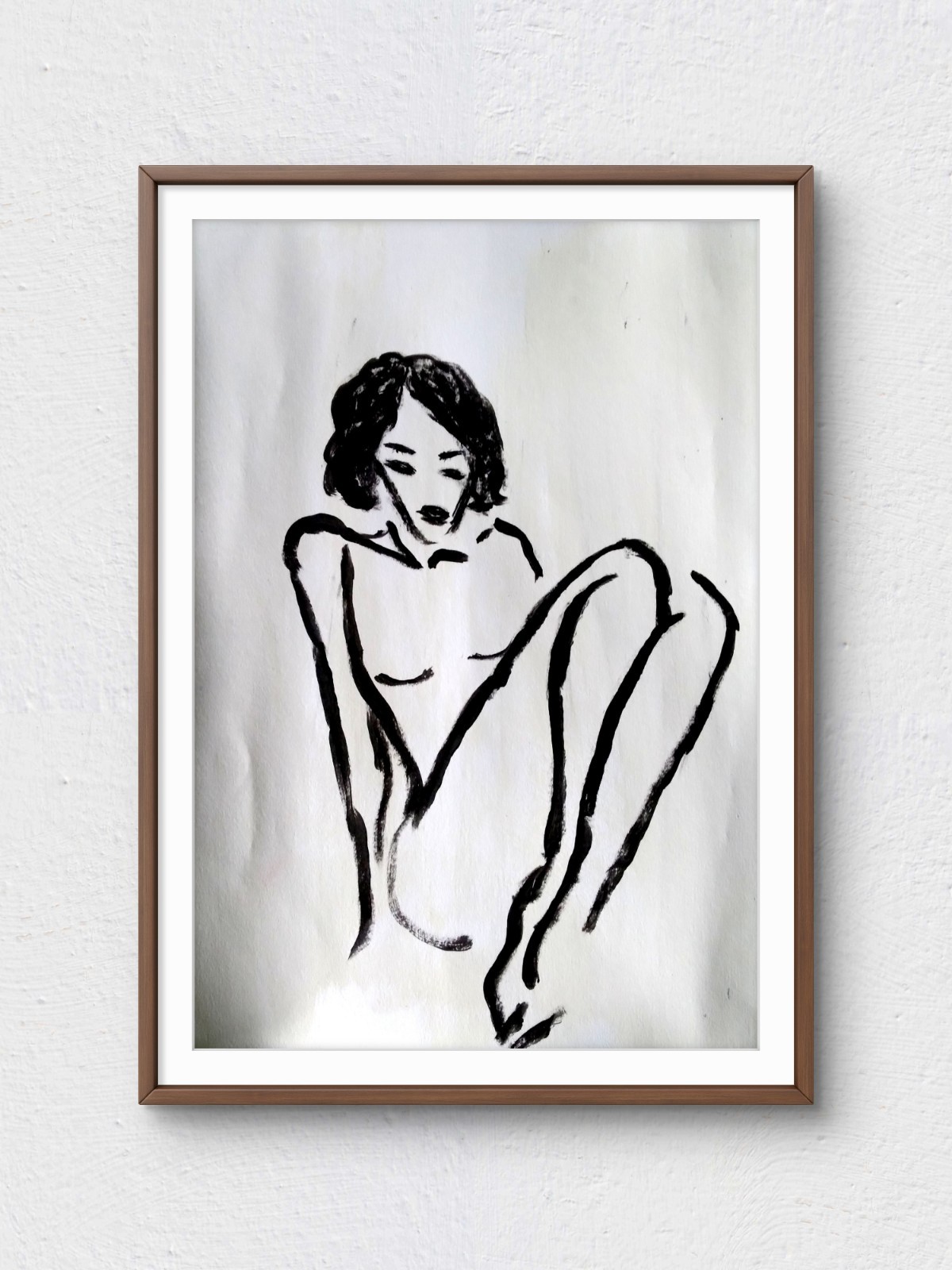 Original 9×12 Abstract Figurative Woman Acrylic Paper Art Signed Monochromatic