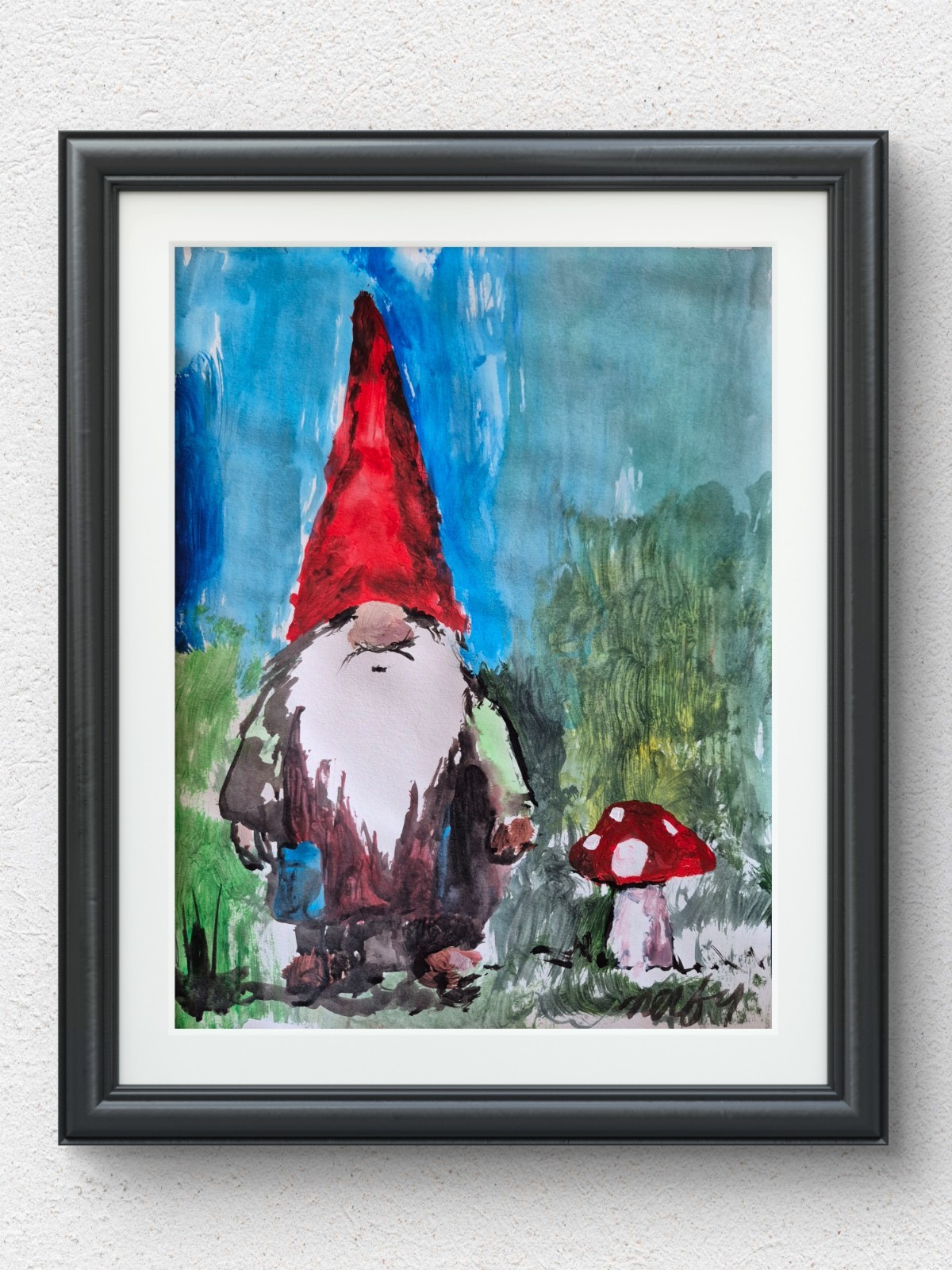 Original Modern 11×14 Expressionist Gnome Acrylic Paper Signed Bright Decor P121