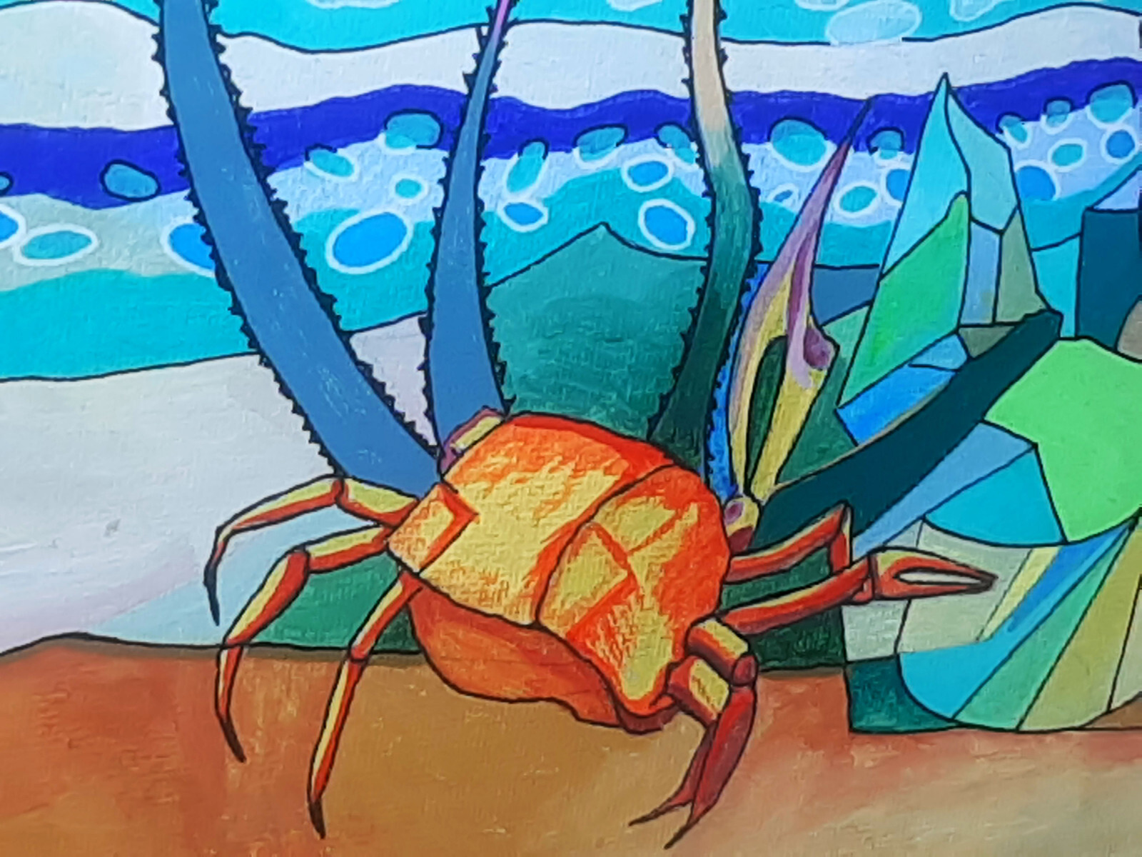 Crab Serenade, handmade original acrylic painting abstract canvas board unframed