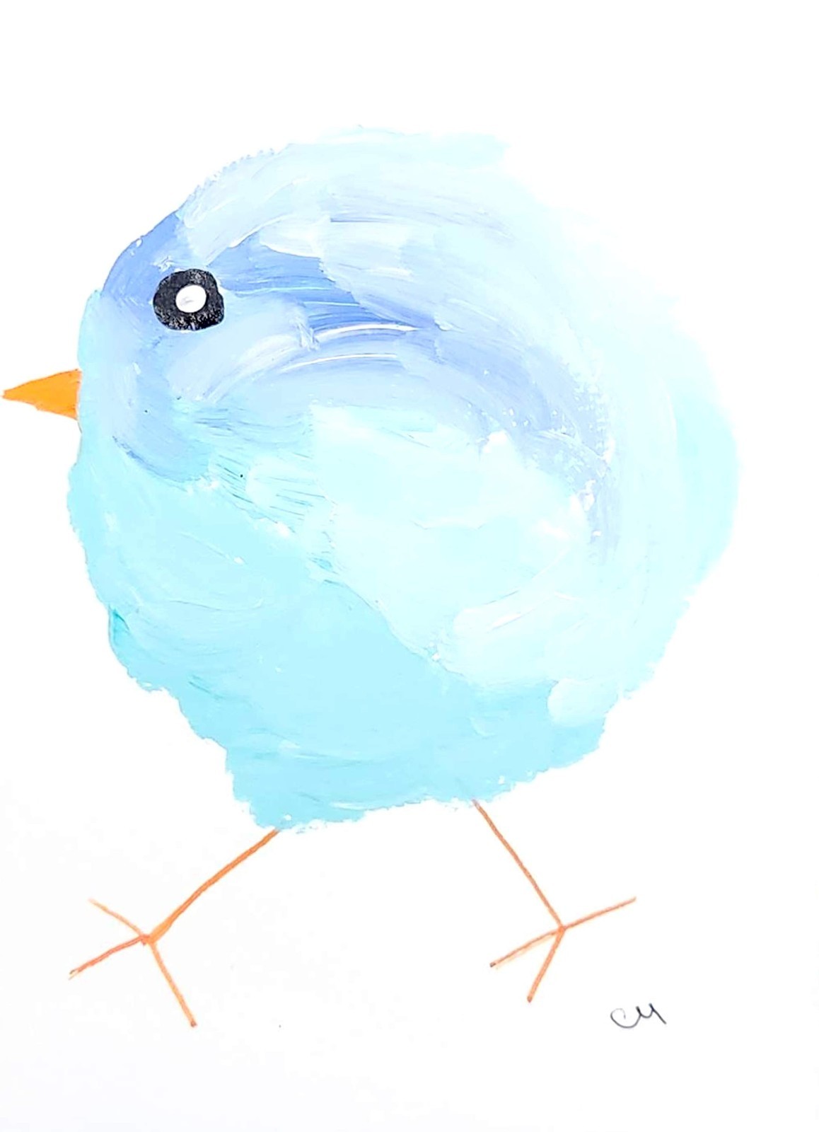 Original Cute Bird 5×7 Painting Acrylic Blue Wall Art Home Decor Paper