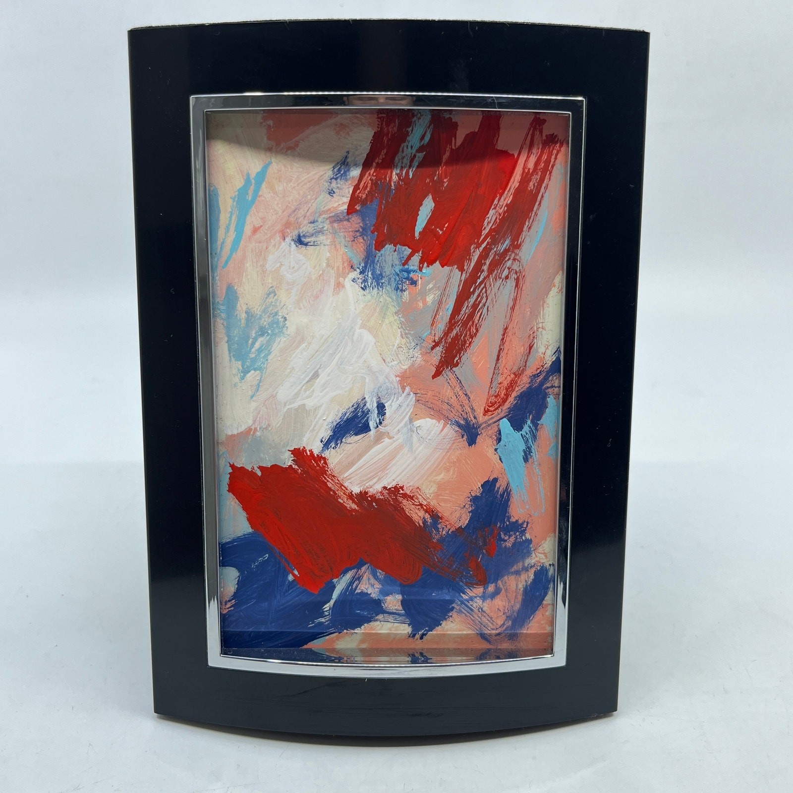 Framed Original Abstract Art Painting «80s Couch» Acrylic on Glass 5×7 TI5