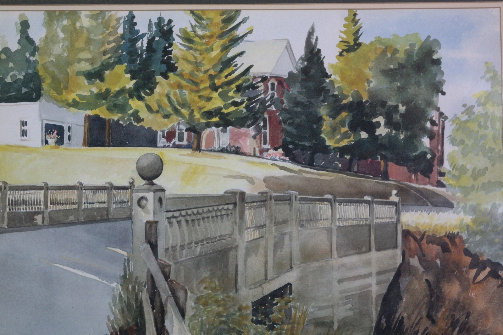 Ken Hanson Signed Bridge Landscape Original Watercolor. Canadian listed artist