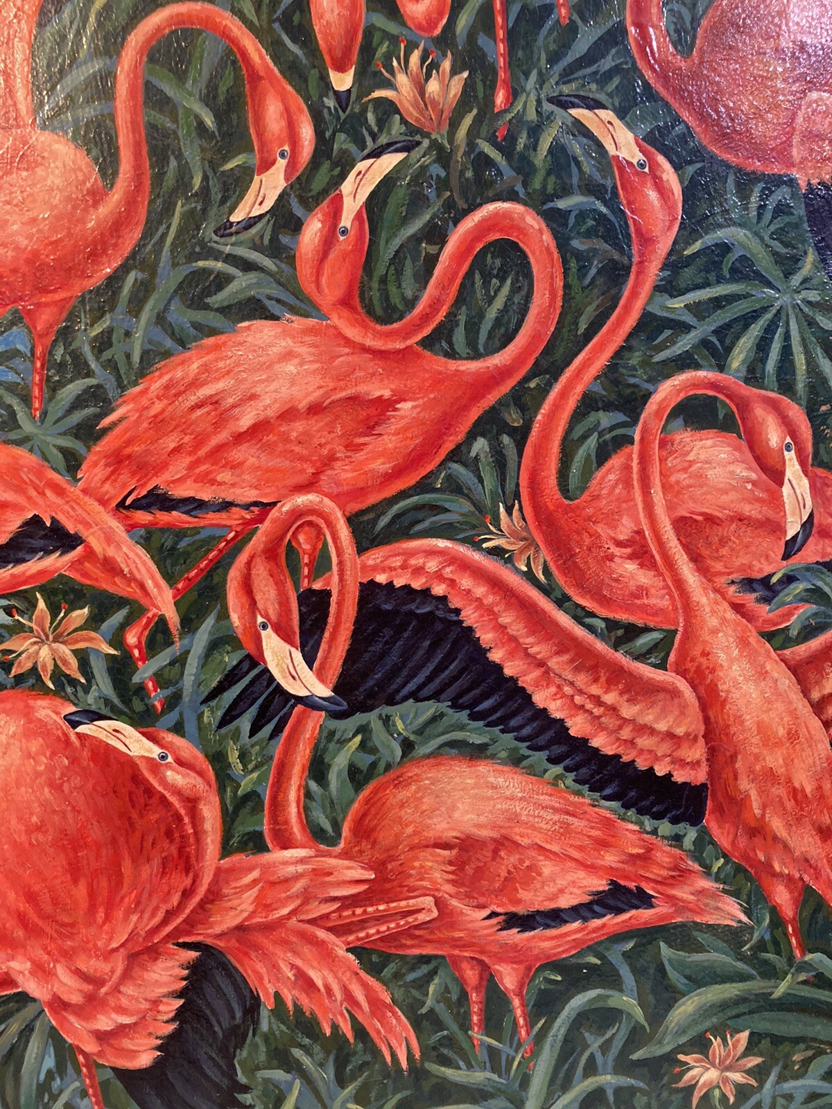 SIGNED MID CENTURY ABSTRACT MODERNISM FLORIDA FLAMINGOS ILLUSTRATION PAINTING
