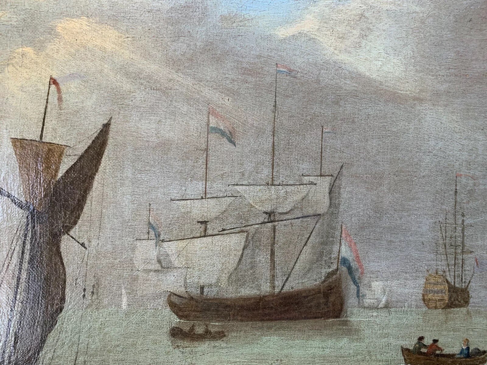 18th Century fleet at harbor marine painting Peter MONAMY frame
