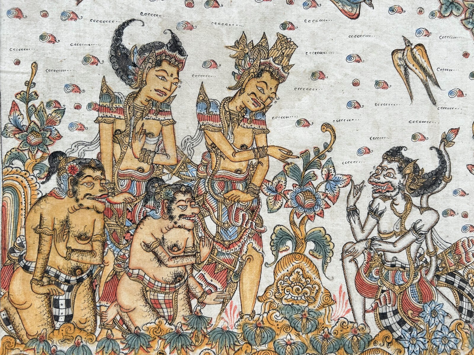 Pair of Original Hand Painted Painting on textile Rama Sintha Kamasan style Bali