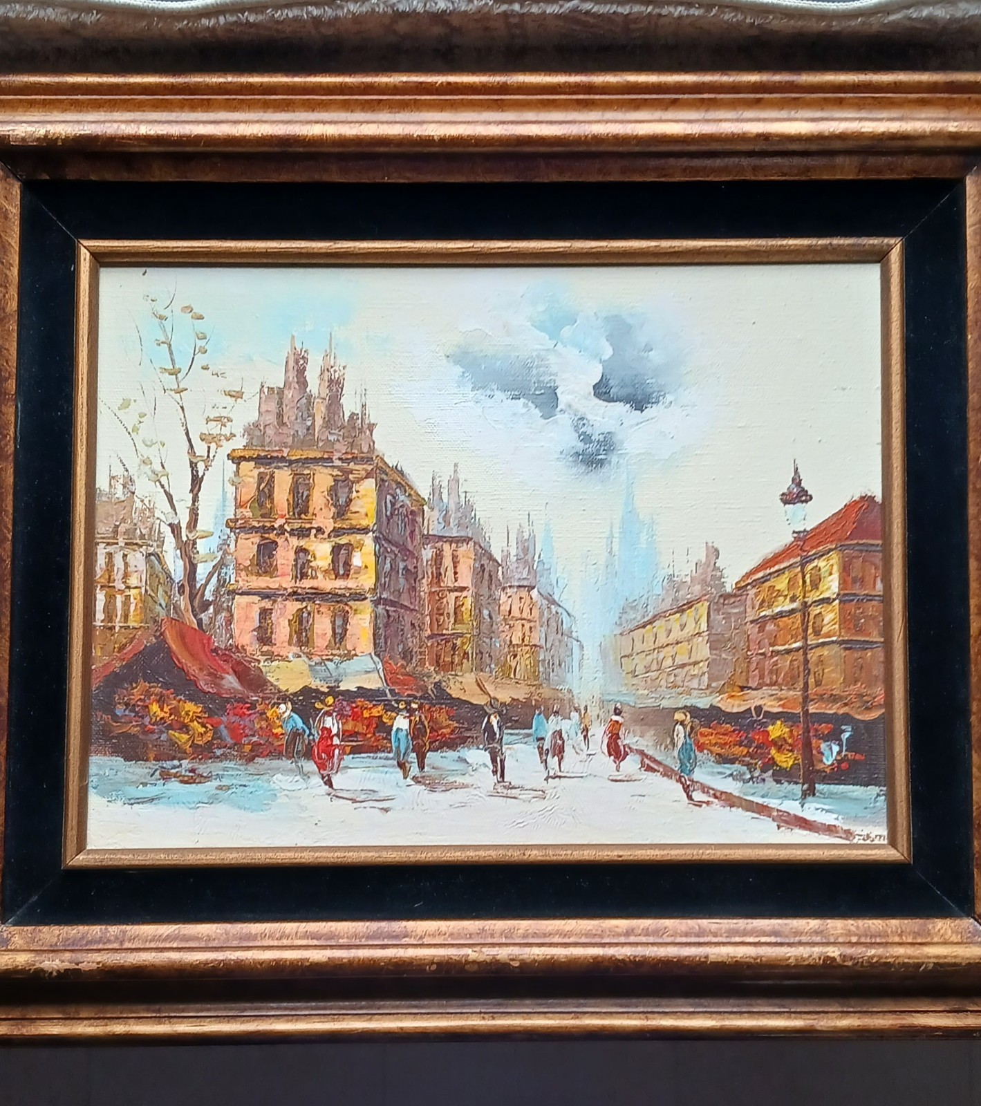 VINTAGE IMPRESSIONIST PARIS STREET SCENE BY MORGAN FRAMED 19 x 23, CANVAS 12×16