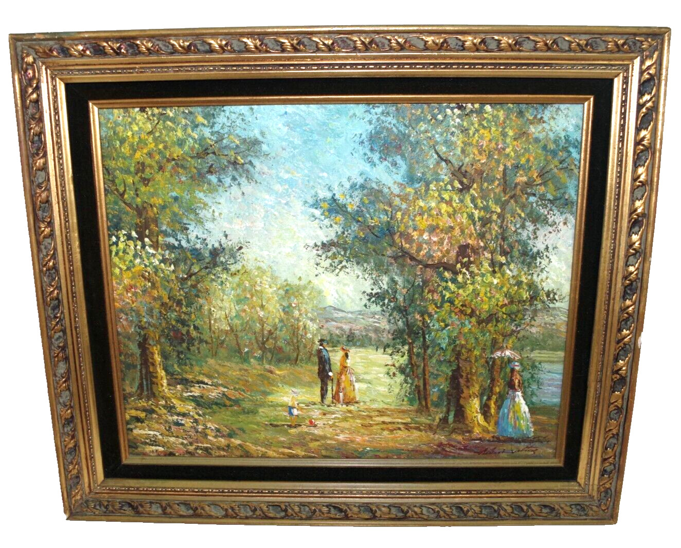 A Vintage ALAN WALTERS Painting People Strolling in the Park Framed Art