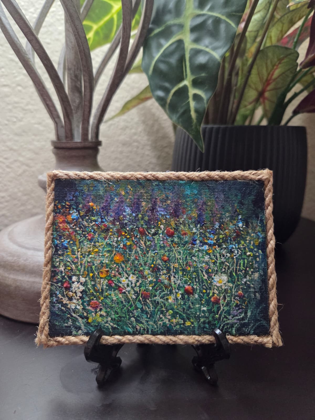 Original Wildflowers Meadow Mini Canvas Acrylic Fridge Magnet Painting 4.2×3 In