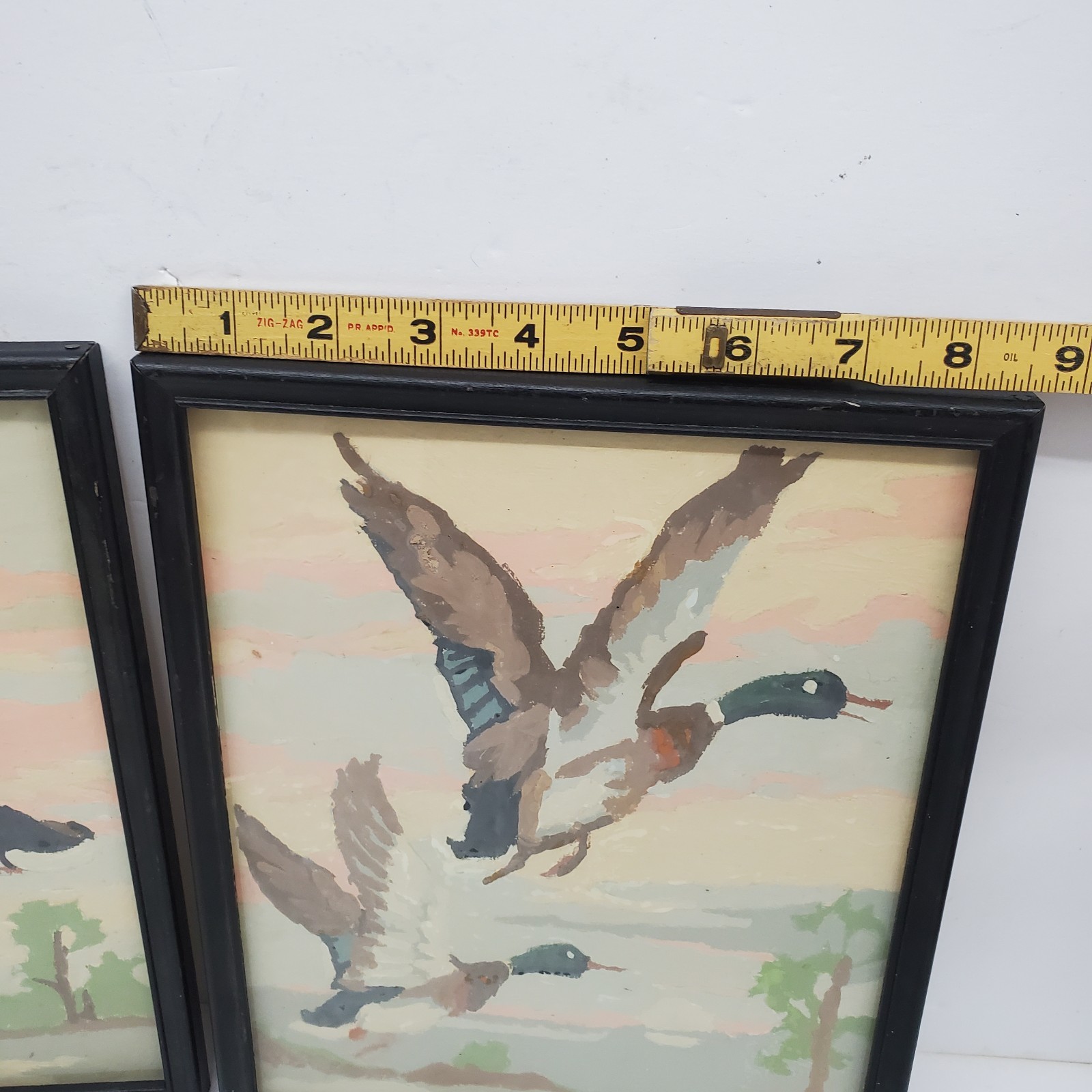 Vintage Mallard Ducks in Flight Framed Paint-By-Number Paintings MCM 1960’s