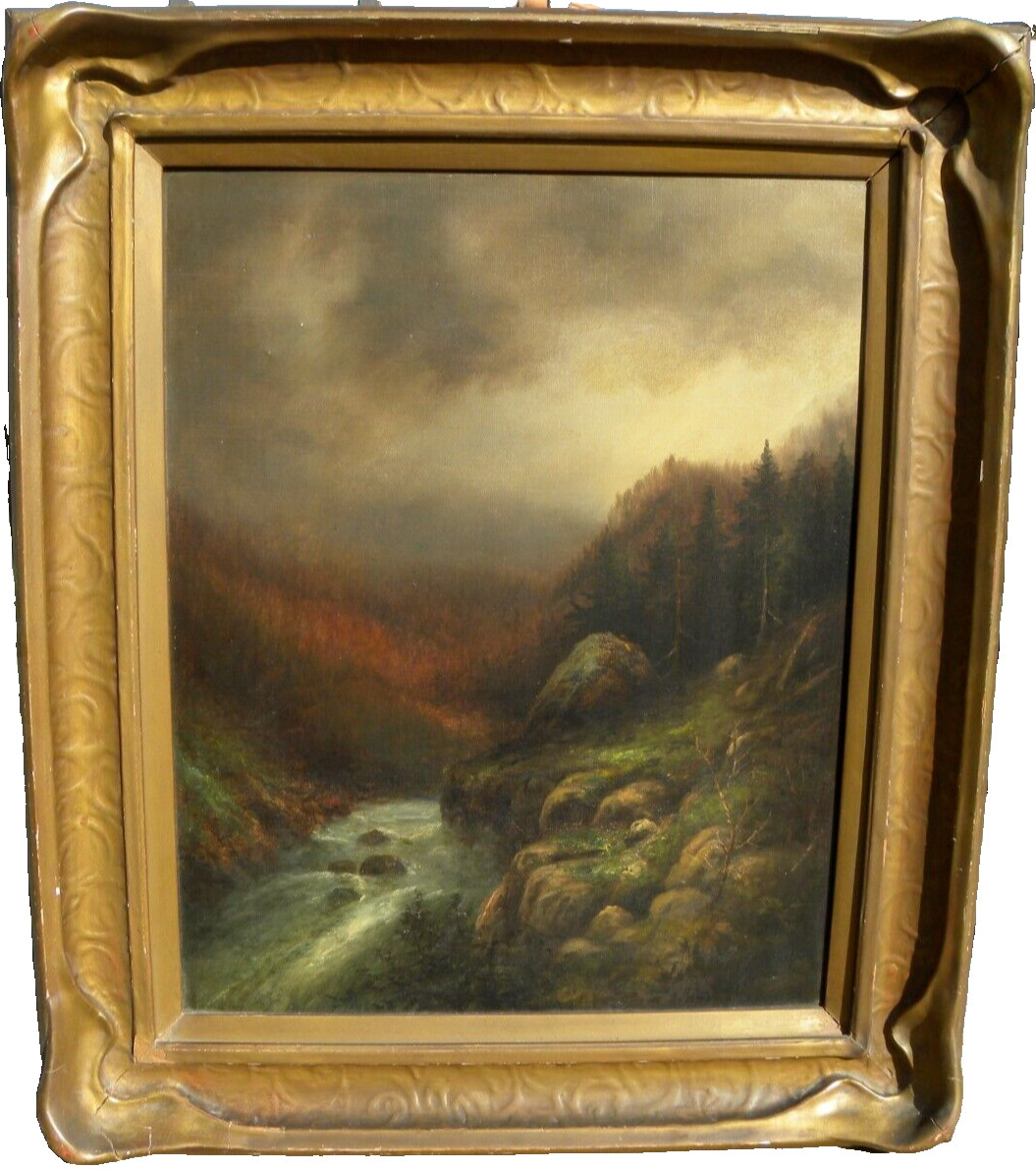 Yosemite California old landscape painting bears Herman Herzog signature