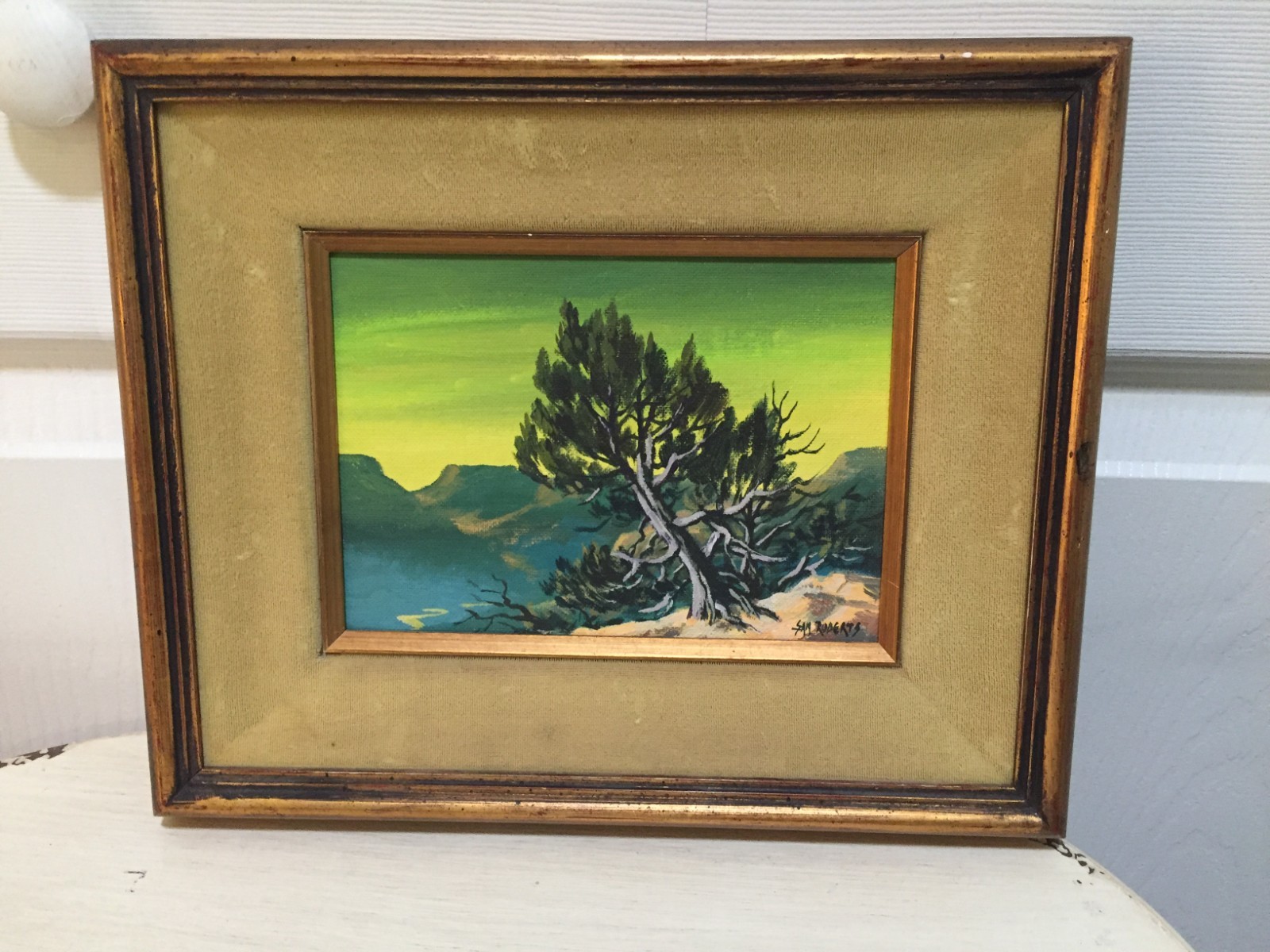 SAM A ROBERTS ORIGINAL OIL ON CANVAS TREE PAINTING 9″ X 11″