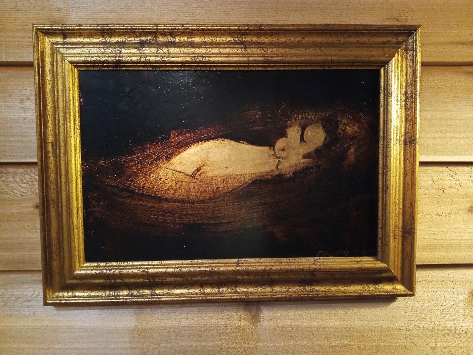 Gregory Fink Oil & Gold Leaf Nude Painting On Board Signed No. 50 Etude