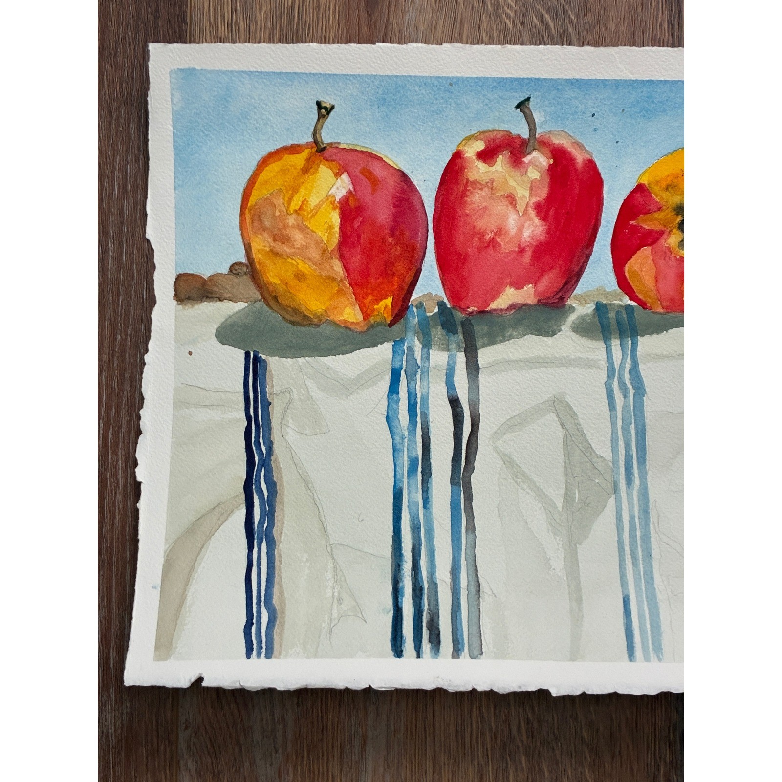 Three Apples Original Watercolor Painting Still Life 2021 Warren C. Plauche