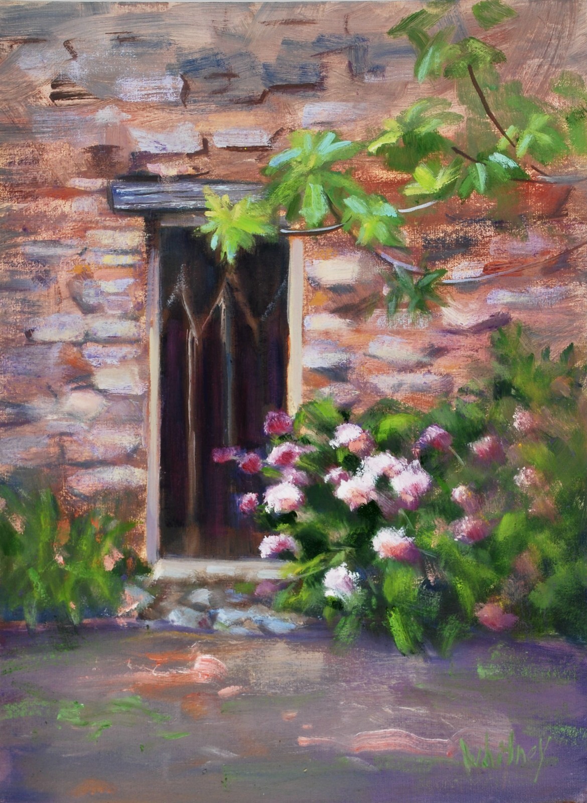 Historic Door Painting Provence France Oil flowers 9×12 Original Oil Sue Whitney